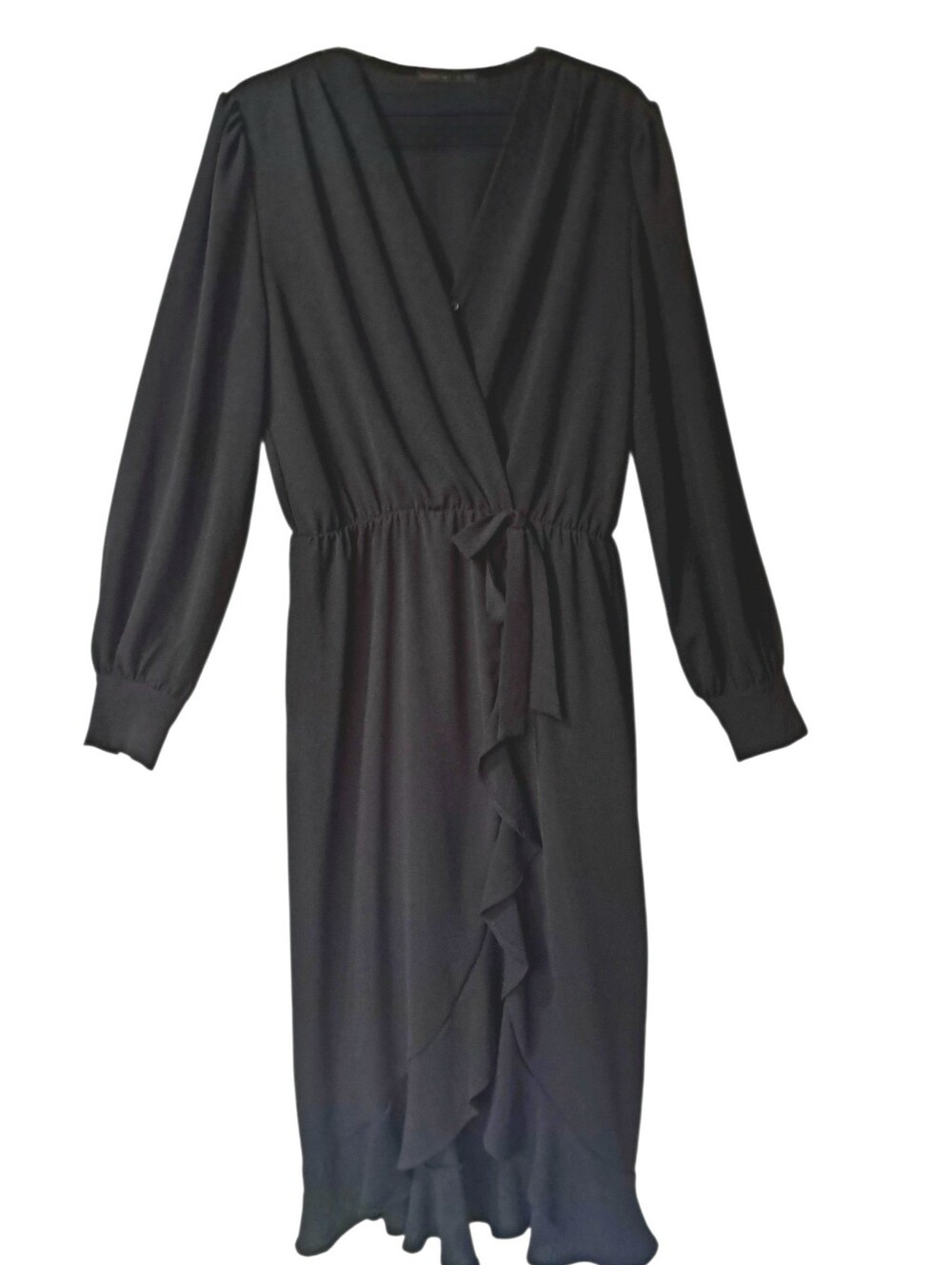 Fraiche by j Faux-Wrap Dress Large Black EUC